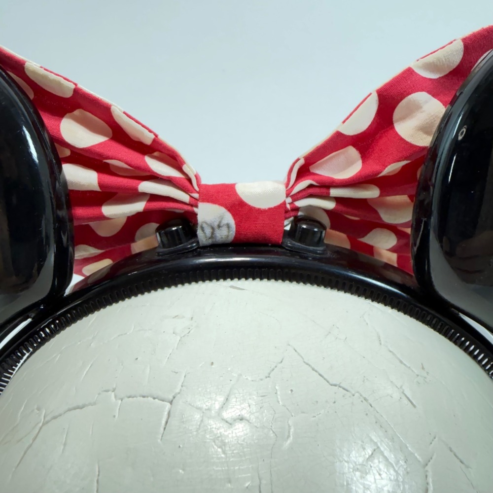 Vintage Disney Parks Minnie Mouse Ear Headband Red Polka Dot Bow Black Ears - Picture 7 of 12